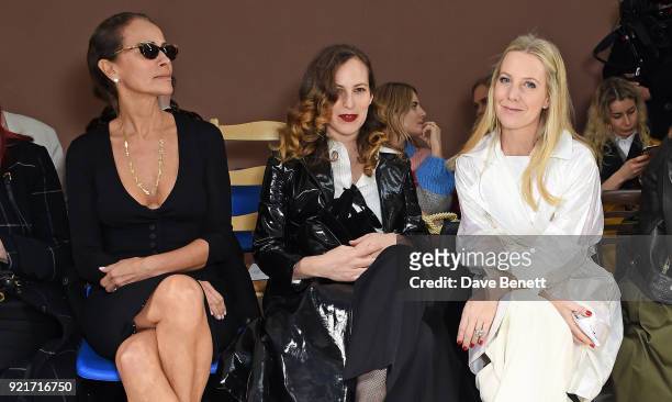 Andrea Dellal, Charlotte Dellal and Alice Naylor-Leyland attend the Isa Arfen show during London Fashion Week February 2018 at Eccleston Place on...