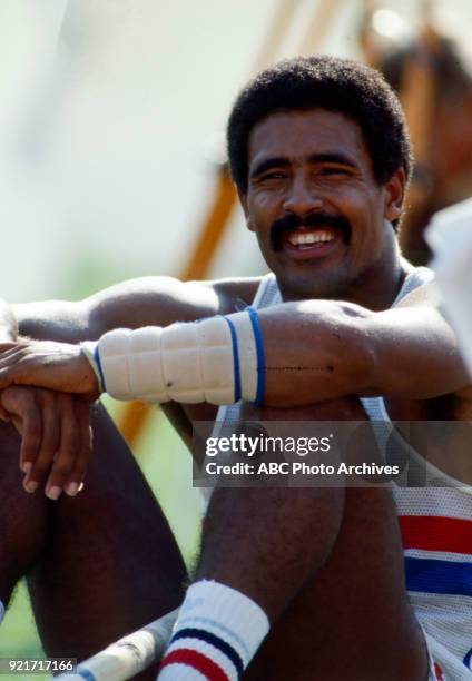 Los Angeles, CA Daley Thompson, Men's decathlon pole vault competition, Memorial Coliseum, at the 1984 Summer Olympics, August 8, 1984.