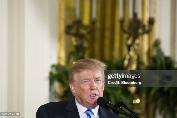 President Donald Trump speaks during a Public Safety Medal of Valor awards ceremony in the East Room of the White House in Washington, D.C., U.S. On...