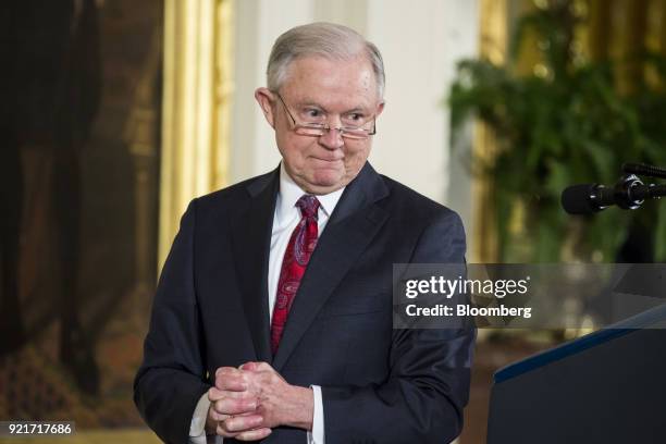 Jeff Sessions, U.S. Attorney general, leaves the podium after speaking during a Public Safety Medal of Valor awards ceremony with U.S. President...