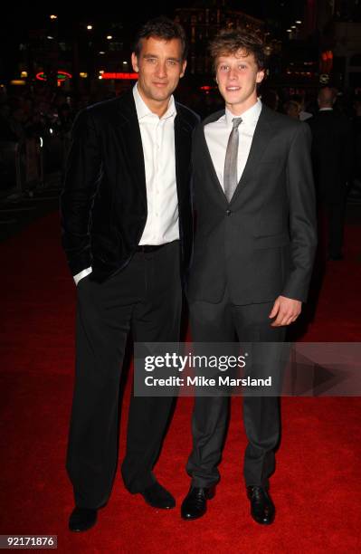 Clive Owen and George MacKay attend the Gala screening of 'The Boys Are Back' during The Times BFI London Film Festival at Vue West End on October...