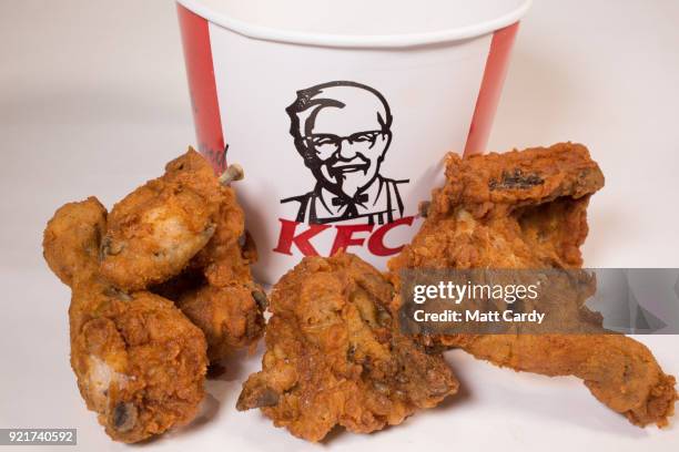 In this photo illustration, fast food from a branch of KFC is pictured on February 20, 2018 in Bristol, England. The number of takeaway restaurants...