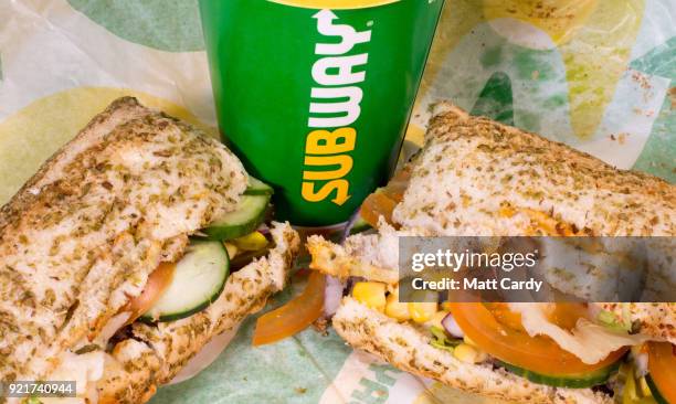 In this photo illustration, fast food from a branch of Subway is pictured on February 20, 2018 in Bristol, England. The number of takeaway...