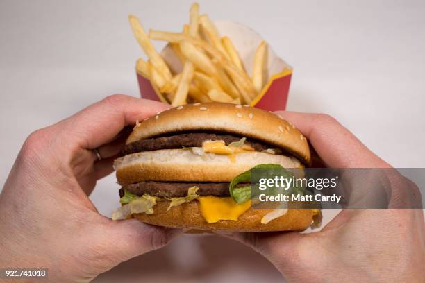 In this photo illustration, fast food from a branch of McDonald's is pictured on February 20, 2018 in Bristol, England. The number of takeaway...