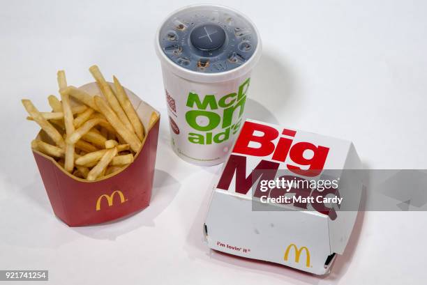 In this photo illustration, fast food from a branch of McDonald's is pictured on February 20, 2018 in Bristol, England. The number of takeaway...