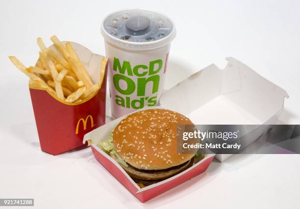 In this photo illustration, fast food from a branch of McDonald's is pictured on February 20, 2018 in Bristol, England. The number of takeaway...