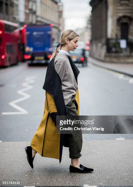 Irina Lakicevic seen outside Eudon Choi during London Fashion Week February 2018 on February 20, 2018 in London, England.