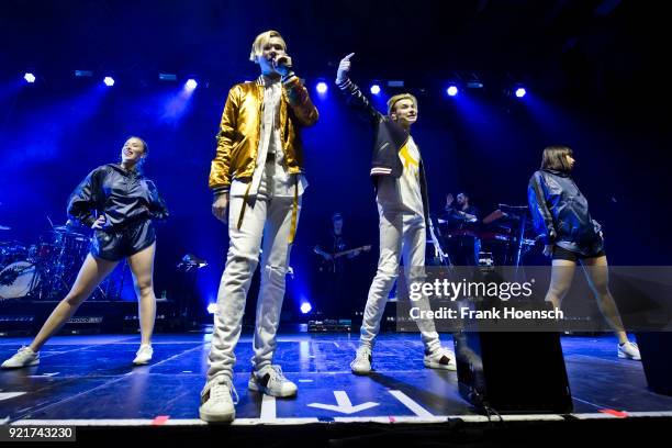 Marcus Gunnarsen and Martinus Gunnarsen of the Norwegian band Marcus & Martinus perform live on stage during a concert at the Columbiahalle on...