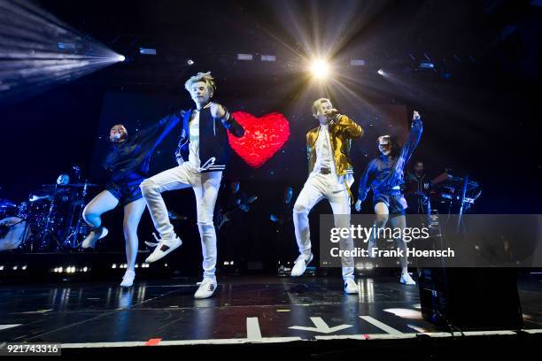 Martinus Gunnarsen and Marcus Gunnarsen of the Norwegian band Marcus & Martinus perform live on stage during a concert at the Columbiahalle on...