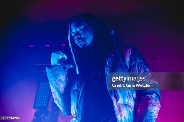 American singer Jahron Anthony Brathwaite aka PartyNextDoor performs live on stage during a concert at the Astra on February 20, 2018 in Berlin,...