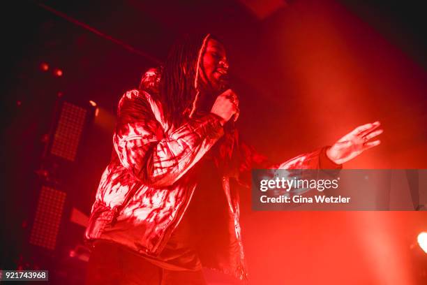 American singer Jahron Anthony Brathwaite aka PartyNextDoor performs live on stage during a concert at the Astra on February 20, 2018 in Berlin,...