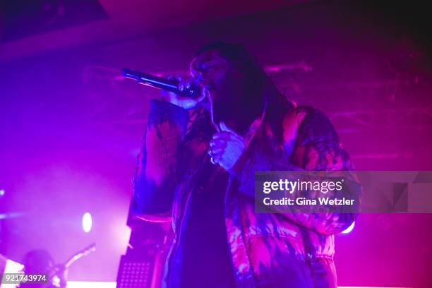 American singer Jahron Anthony Brathwaite aka PartyNextDoor performs live on stage during a concert at the Astra on February 20, 2018 in Berlin,...