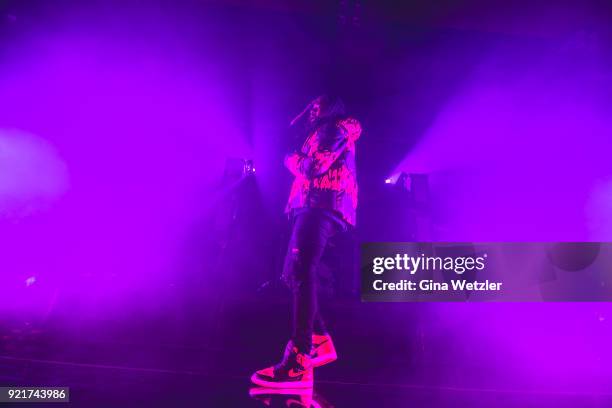 American singer Jahron Anthony Brathwaite aka PartyNextDoor performs live on stage during a concert at the Astra on February 20, 2018 in Berlin,...