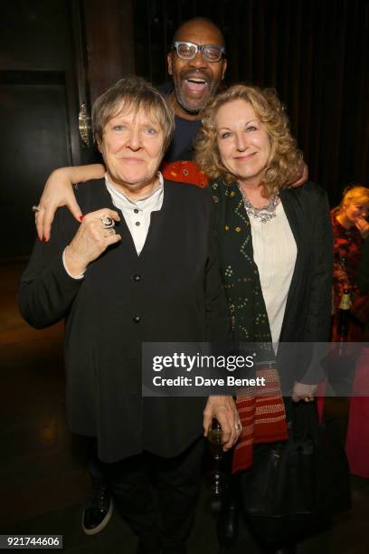 Bryony Lavery, Lenny Henry and Julliete Blake attend the press night after party for "Frozen" at Mint Leaf on February 20, 2018 in London, England.