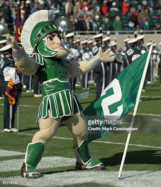 The Michigan State Spartans mascot Sparty performs during the game against the Northwestern Wildcats at Spartan Stadium on October 17, 2009 in East...