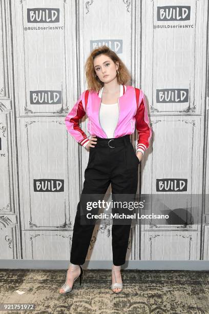 Actress Grace Victoria Cox visits Build Studio to discuss the TV series "Heathers" at Build Studio on February 20, 2018 in New York City.