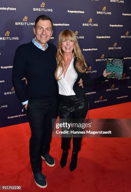 Guido Kellermann and his wife Casha Kellermann during the Breitling Roadshow '#LEGENDARYFUTURE' Navitimer 8 at Freiheizhalle on February 20, 2018 in...