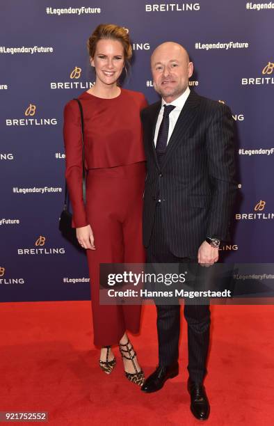 Monica Ivancan and Breitling-CEO Georges Kern during the Breitling Roadshow '#LEGENDARYFUTURE' Navitimer 8 at Freiheizhalle on February 20, 2018 in...