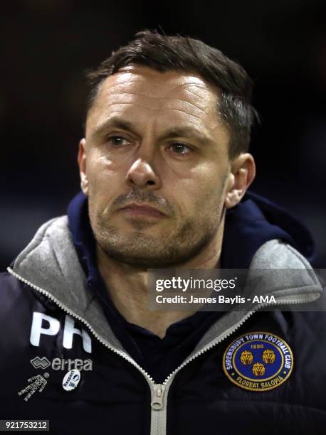 Paul Hurst the head coach / manager of Shrewsbury Town during the Sky Bet League One match between Shrewsbury Town and Gillingham at New Meadow on...