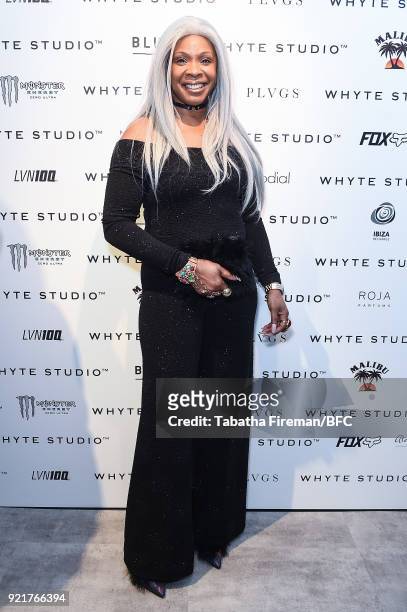 Sandi Bogle attends the Whyte Studio Freestyle Event during London Fashion Week February 2018 at The White Space on February 20, 2018 in London,...