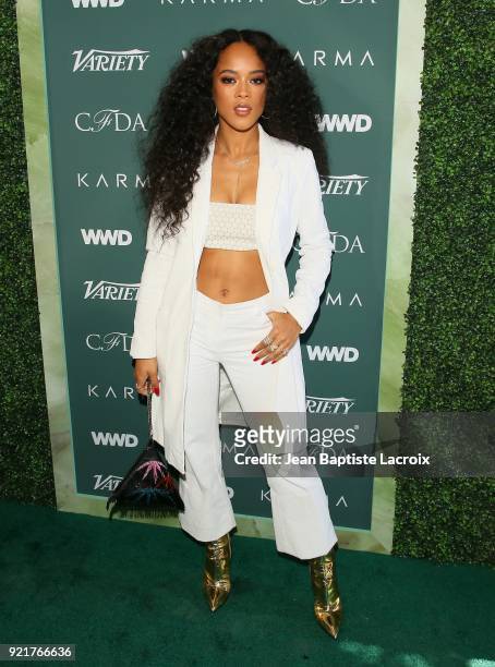 Serayah McNeill arrives to the Council of Fashion Designers of America luncheon held at Chateau Marmont on February 20, 2018 in Los Angeles,...