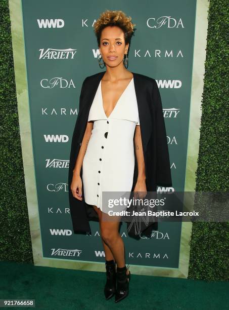 Carly Cushnie arrives to the Council of Fashion Designers of America luncheon held at Chateau Marmont on February 20, 2018 in Los Angeles, California.