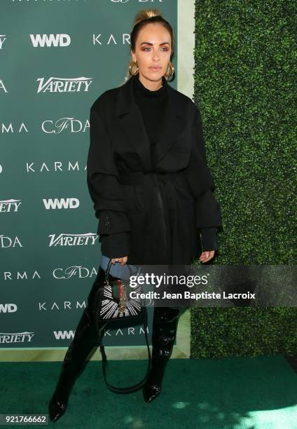 Maeve Reilly arrives to the Council of Fashion Designers of America luncheon held at Chateau Marmont on February 20, 2018 in Los Angeles, California.