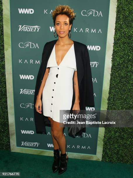 Carly Cushnie arrives to the Council of Fashion Designers of America luncheon held at Chateau Marmont on February 20, 2018 in Los Angeles, California.