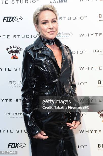 Guest attends the Whyte Studio Freestyle Event during London Fashion Week February 2018 at The White Space on February 20, 2018 in London, England.