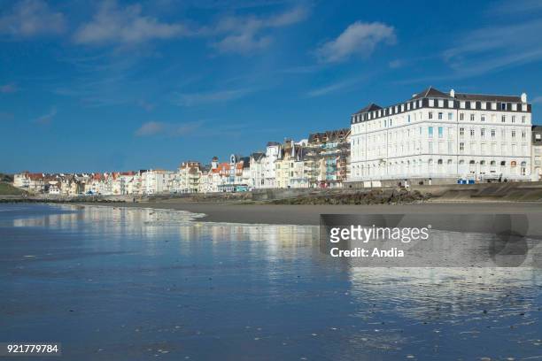 Traditional villas along the waterfront in Wimereux, seaside resort of the 'Cote d'Opale' coast.