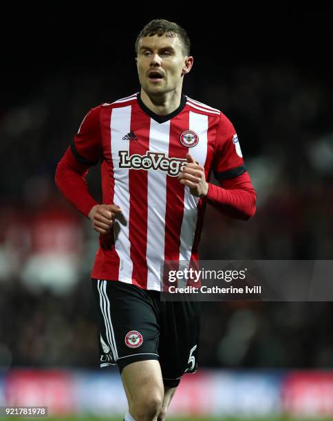 Andreas Bjelland of Brentford during the Sky Bet Championship match between Brentford and Birmingham City at Griffin Park on February 20, 2018 in...