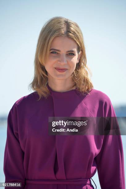 Actress Rike Schmid posing for a photocall on the occasion of the MipTV, International Television Programme Market, in Cannes on .