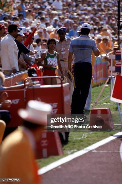 Los Angeles, CA Nawal El Moutawakel, Women's Track 400 metres hurdles competition, Memorial Coliseum, at the 1984 Summer Olympics, August 5, 1984.