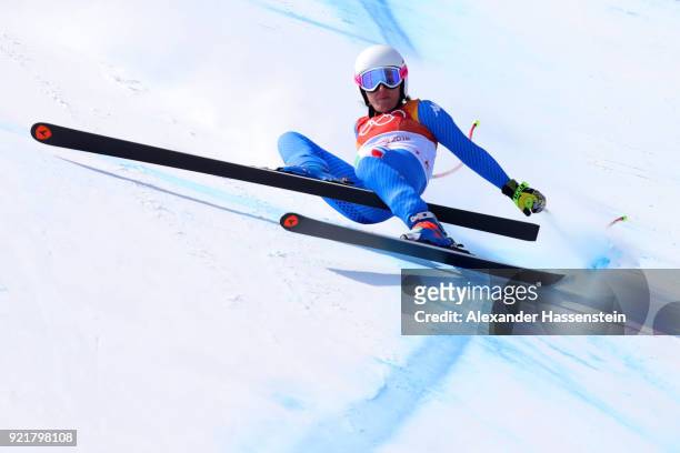 Nadia Fanchini of Italy crashes during the Ladies' Downhill on day 12 of the PyeongChang 2018 Winter Olympic Games at Jeongseon Alpine Centre on...