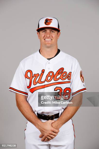 Jaycob Brugman of the Baltimore Orioles poses during Photo Day on Tuesday, February 20, 2018 at Ed Smith Stadium in Sarasota, Florida.