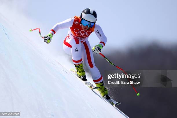 Nicole Schmidhofer of Austria competes during the Ladies' Downhill on day 12 of the PyeongChang 2018 Winter Olympic Games at Jeongseon Alpine Centre...