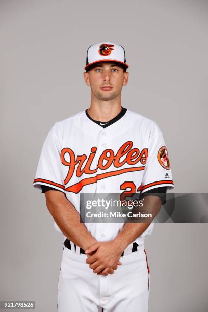 Joey Rickard of the Baltimore Orioles poses during Photo Day on Tuesday, February 20, 2018 at Ed Smith Stadium in Sarasota, Florida.