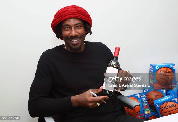 Basketball player Amar'e Stoudemire poses for photos during "Stoudemire Wines" launch reception with the Jewish National Fund at Ronald S. Lauder JNF...