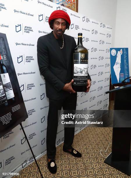 Basketball player Amar'e Stoudemire poses for photos during "Stoudemire Wines" launch reception with the Jewish National Fund at Ronald S. Lauder JNF...