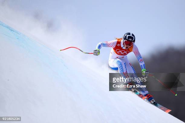 Laurenne Ross of the United States competes during the Ladies' Downhill on day 12 of the PyeongChang 2018 Winter Olympic Games at Jeongseon Alpine...