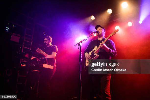 Gus Unger-Hamilton and Joe Newman of alt-J perform at The Garage on February 20, 2018 in London, England.