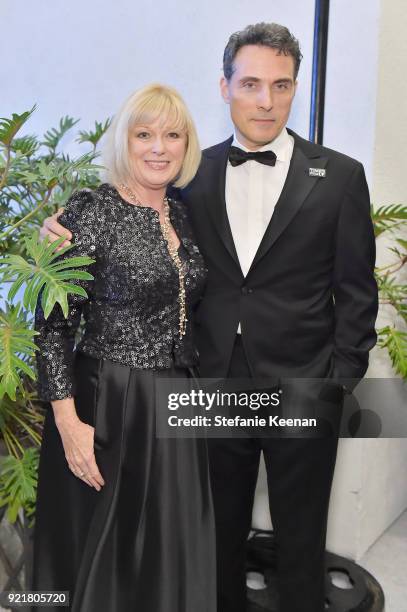 Vice President Catherine Adair and actor Rufus Sewell attend the Costume Designers Guild Awards at The Beverly Hilton Hotel on February 20, 2018 in...