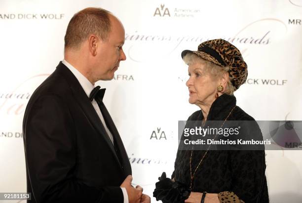 Prince Albert II of Monaco talks with actress Elaine Stritch at The Princess Grace Awards Gala at Cipriani 42nd Street on October 21, 2009 in New...