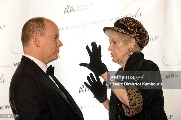 Prince Albert II of Monaco talks with actress Elaine Stritch at The Princess Grace Awards Gala at Cipriani 42nd Street on October 21, 2009 in New...