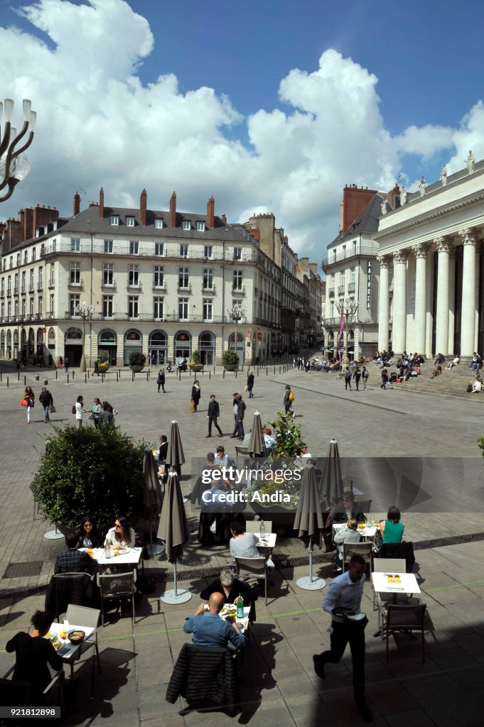 Nantes, 'place Graslin' square with the theatre and opera house Theatre Graslin.