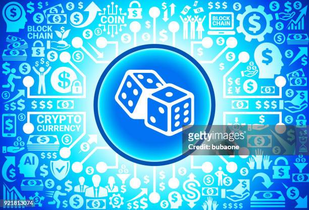 würfel-symbol auf geld und kryptowährung hintergrund - casino chips stock-grafiken, -clipart, -cartoons und -symbole