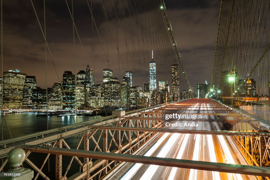 Brooklyn Bridge at night.