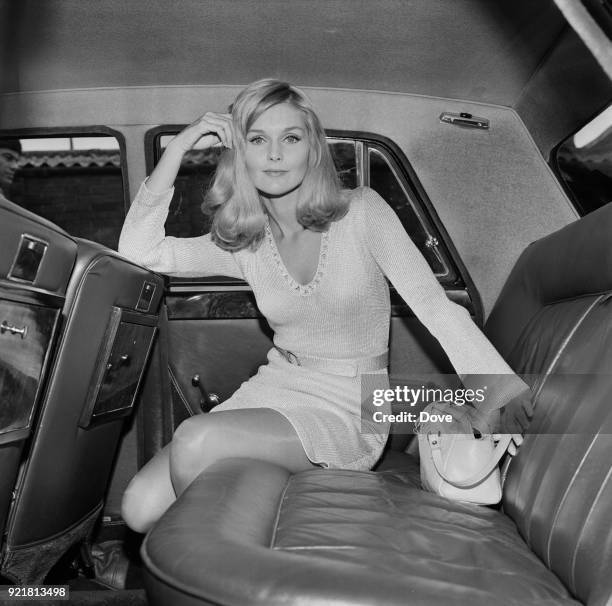 American actress and former child model Carol Lynley sitting in the back of a car, London, UK, 5th July 1968.