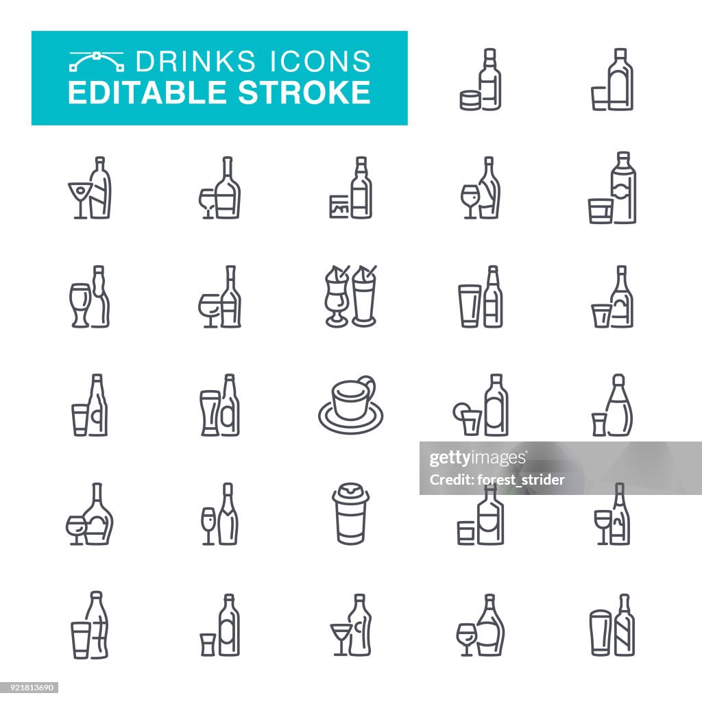 Bebe álcool ícones Stroke editável ícones
