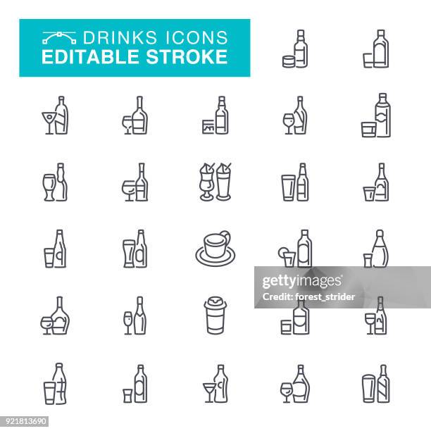 ilustrações, clipart, desenhos animados e ícones de bebe álcool ícones stroke editável ícones - beer bottle